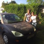 Voiture tableau noir au camping Joannette et Anna